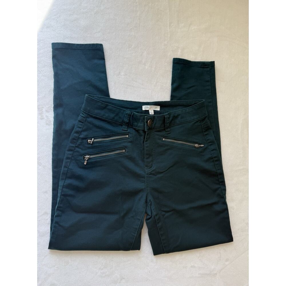 Love‎ Fire Women's Green Chino Pants Straight Leg Decorative Zippers Preppy